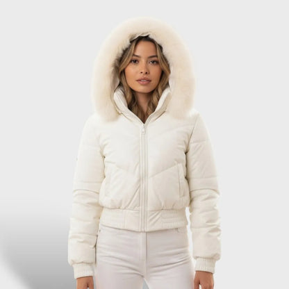 Women's Cropped Fluffy Jacket with Fur Trim