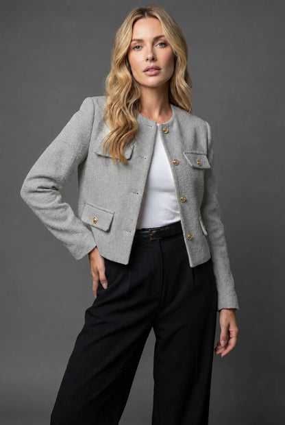 Women’s Cropped Vintage Jacket with Gold Buttons