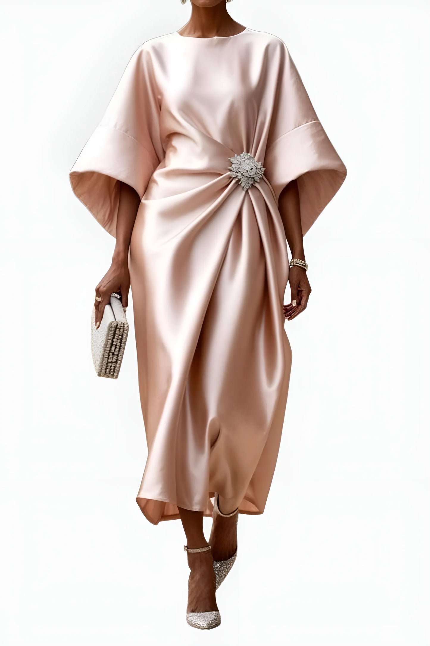 Women's Elegant A-Line Midi Wedding Guest Dress with Boat Neck