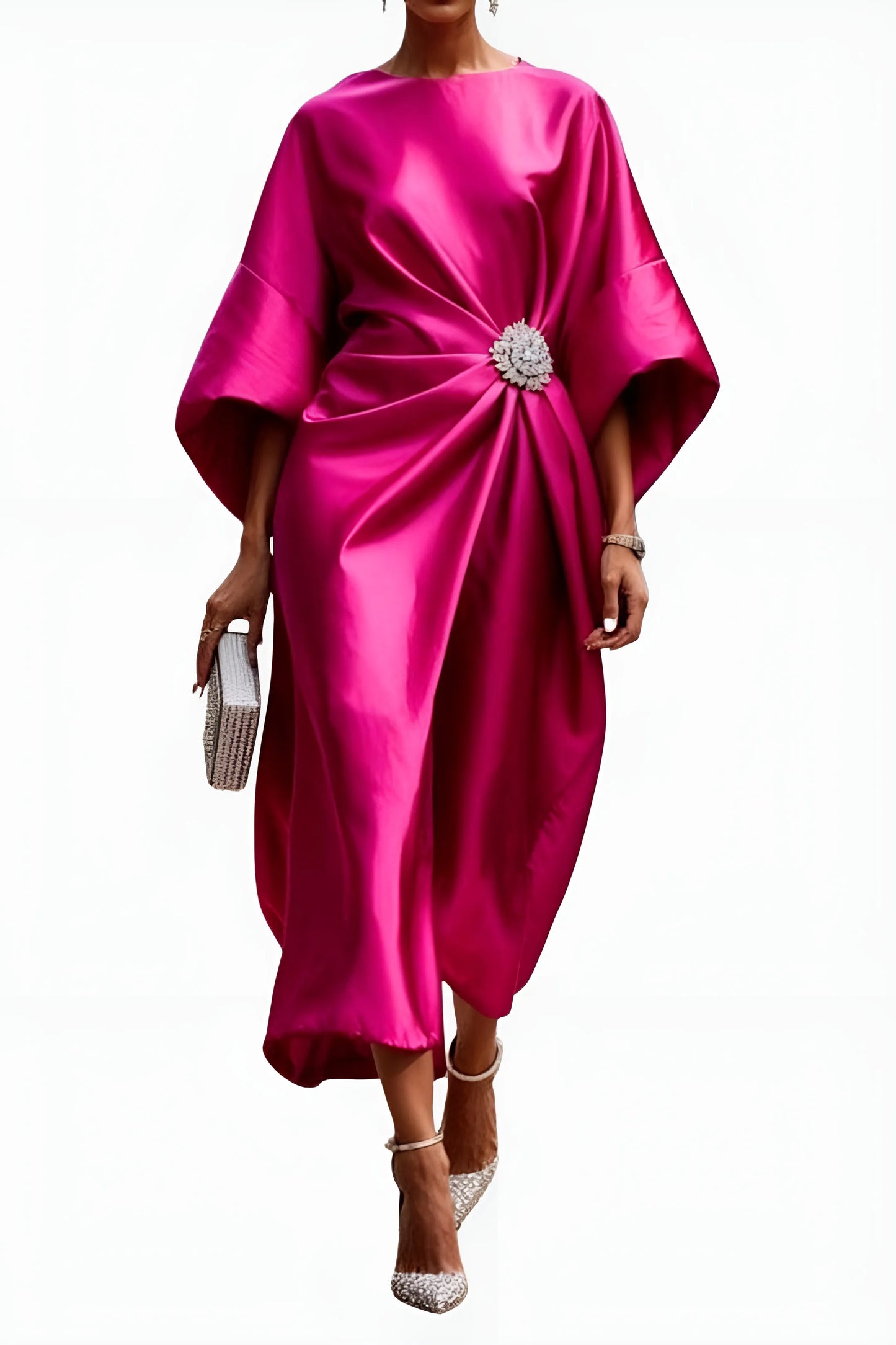 Women's Elegant A-Line Midi Wedding Guest Dress with Boat Neck