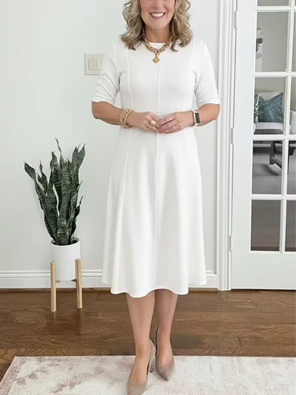 Women's Elegant A-Line Midi Wedding Guest Dress with Crew Neck