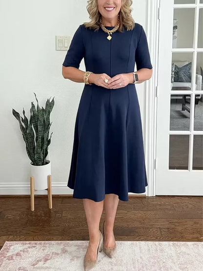 Women's Elegant A-Line Midi Wedding Guest Dress with Crew Neck