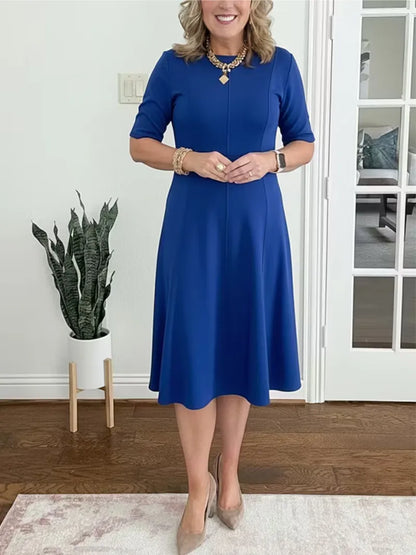Women's Elegant A-Line Midi Wedding Guest Dress with Crew Neck