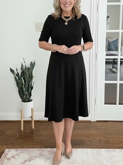 Women's Elegant A-Line Midi Wedding Guest Dress with Crew Neck
