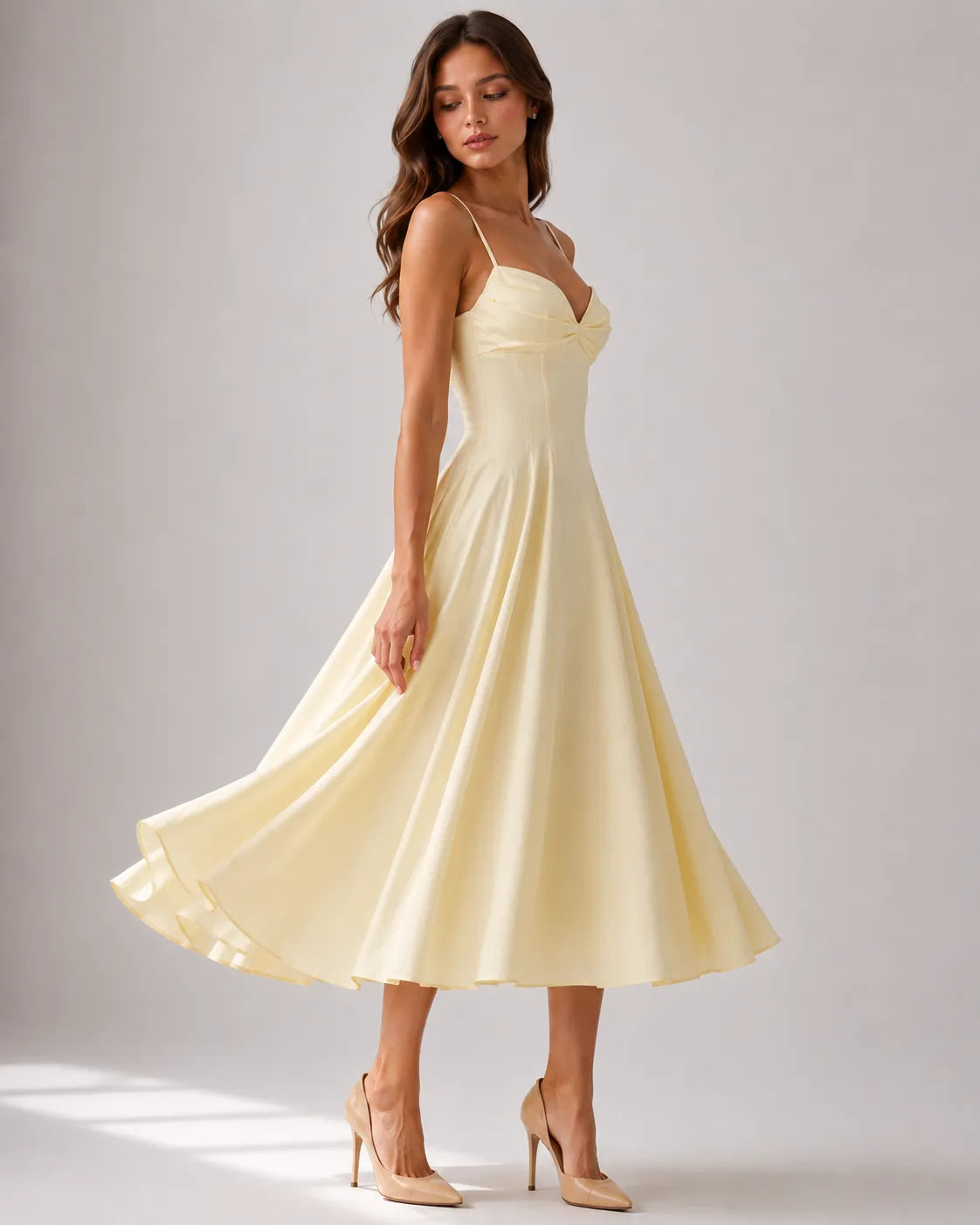 Women's Elegant A-Line Midi Wedding Guest Dress with Sweetheart Neckline