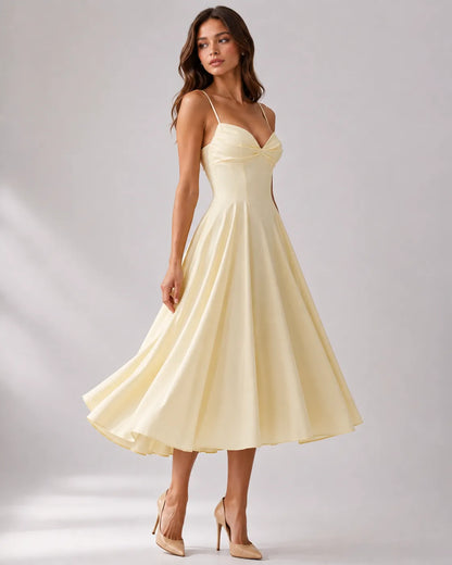 Women's Elegant A-Line Midi Wedding Guest Dress with Sweetheart Neckline