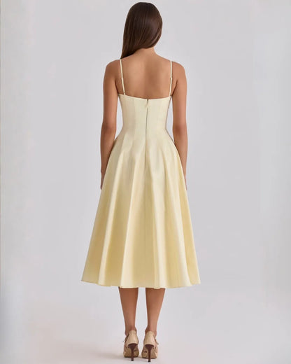 Women's Elegant A-Line Midi Wedding Guest Dress with Sweetheart Neckline