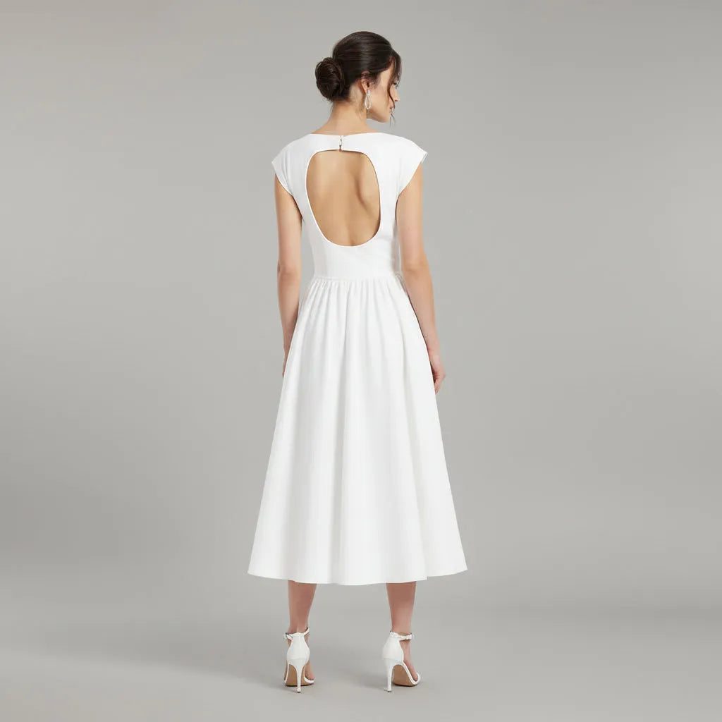 Women's Elegant A Line Midi Wedding Guest Dress with Flared Skirt