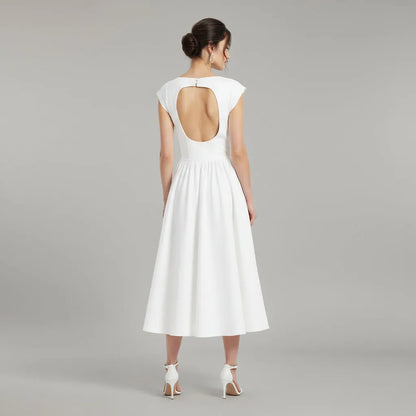 Women's Elegant A Line Midi Wedding Guest Dress with Flared Skirt