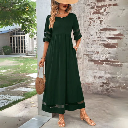 Women's Elegant A-Line Midi Wedding Guest Dress with Round Neck