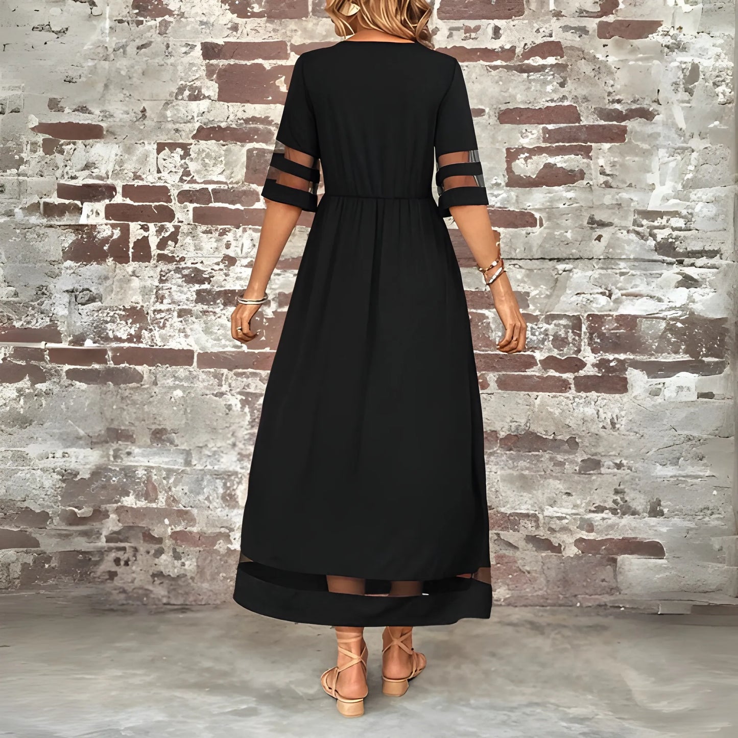 Women's Elegant A-Line Midi Wedding Guest Dress with Round Neck
