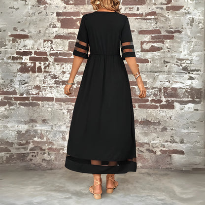 Women's Elegant A-Line Midi Wedding Guest Dress with Round Neck