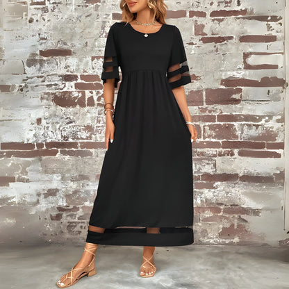 Women's Elegant A-Line Midi Wedding Guest Dress with Round Neck
