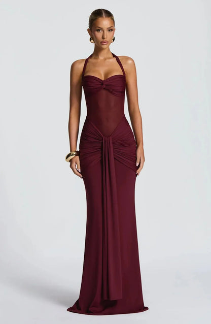 Women's Elegant Bodycon Maxi Wedding Guest Dress with Sweetheart Neckline