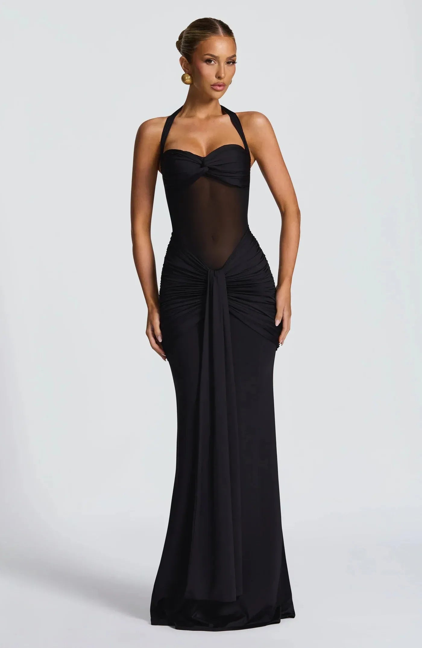 Women's Elegant Bodycon Maxi Wedding Guest Dress with Sweetheart Neckline