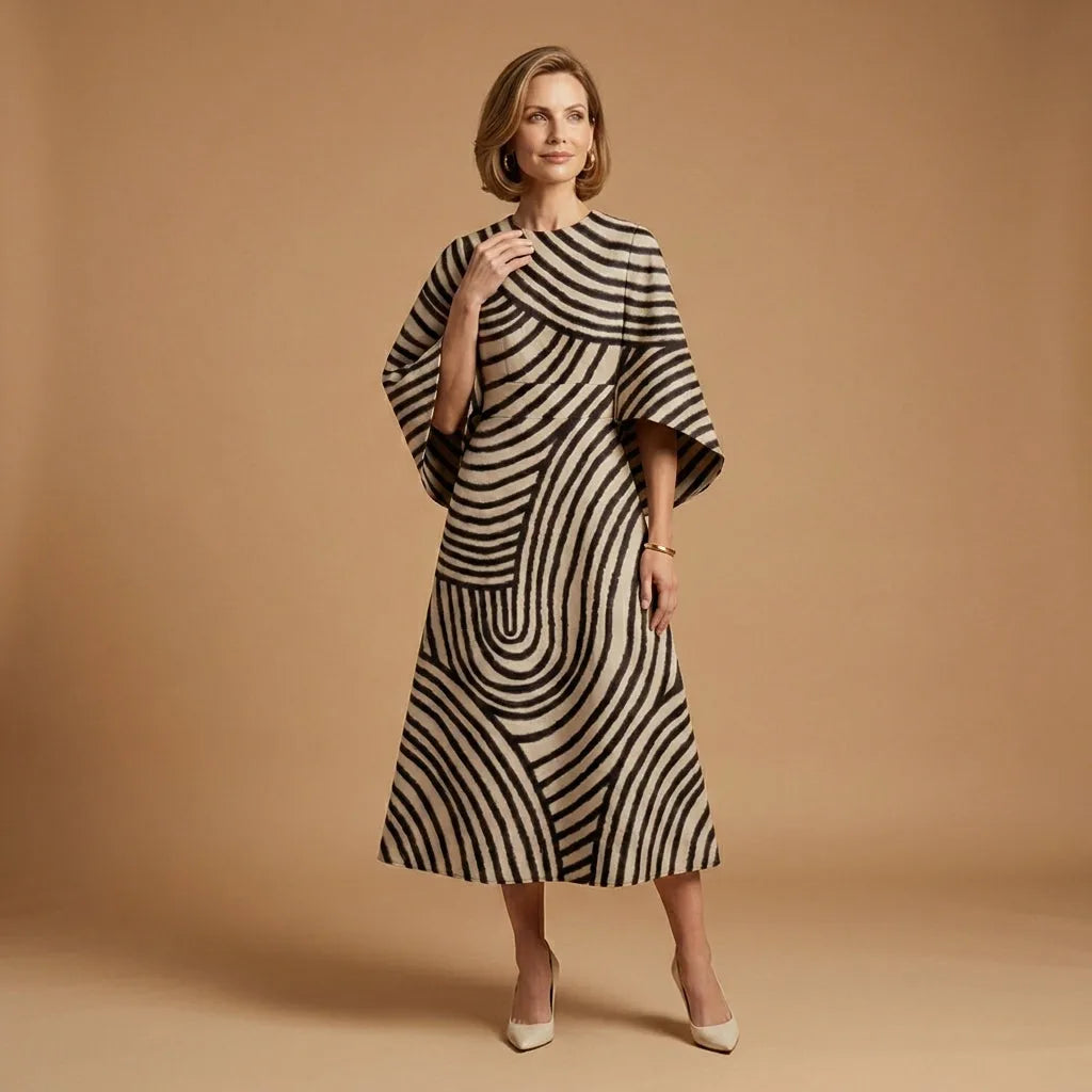 Women's Elegant Casual Midi Wedding Guest Dress with Round Neck