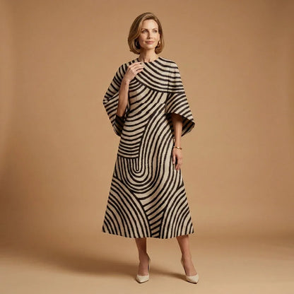 Women's Elegant Casual Midi Wedding Guest Dress with Round Neck