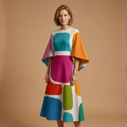 Women's Elegant Casual Midi Wedding Guest Dress with Round Neck