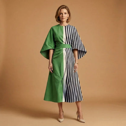 Women's Elegant Casual Midi Wedding Guest Dress with Round Neck