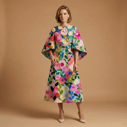 Women's Elegant Casual Midi Wedding Guest Dress with Round Neck