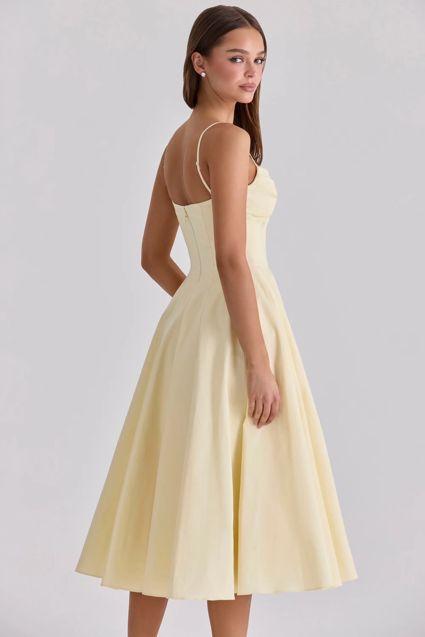 Women's Elegant Corset Midi Wedding Guest Dress with Sweetheart Neckline