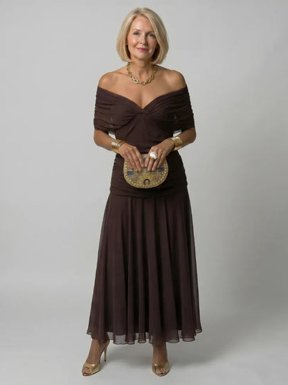 Women’s Elegant Evening Maxi Wedding Guest Dress with Pleated Details