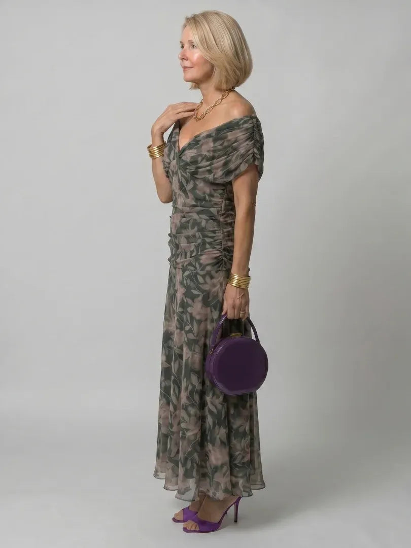 Women’s Elegant Evening Maxi Wedding Guest Dress with Pleated Details