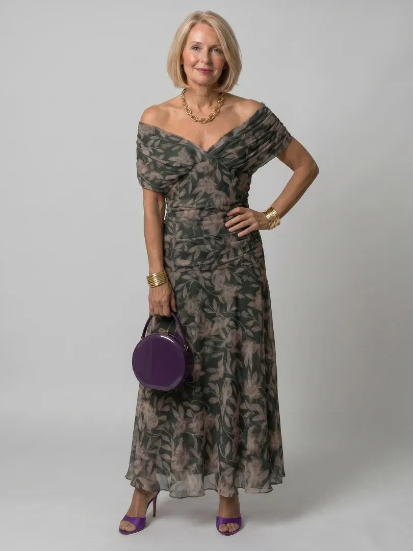 Women’s Elegant Evening Maxi Wedding Guest Dress with Pleated Details