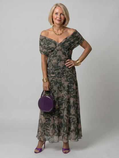 Women’s Elegant Evening Maxi Wedding Guest Dress with Pleated Details