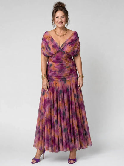 Women’s Elegant Evening Maxi Wedding Guest Dress with Pleated Details