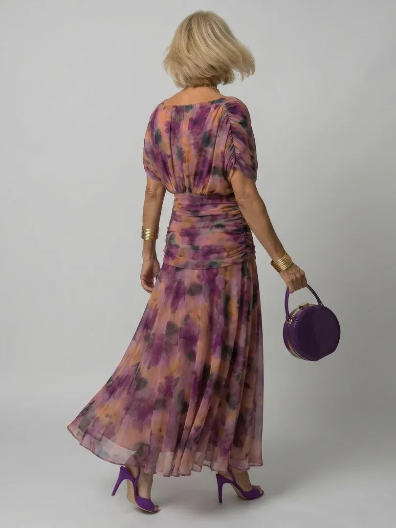 Women’s Elegant Evening Maxi Wedding Guest Dress with Pleated Details