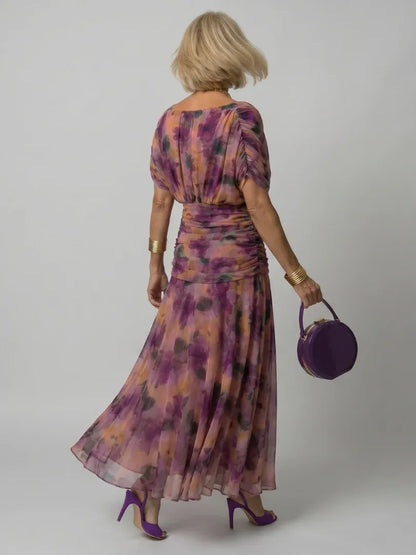 Women’s Elegant Evening Maxi Wedding Guest Dress with Pleated Details