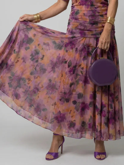 Women’s Elegant Evening Maxi Wedding Guest Dress with Pleated Details