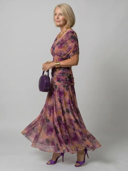 Women’s Elegant Evening Maxi Wedding Guest Dress with Pleated Details