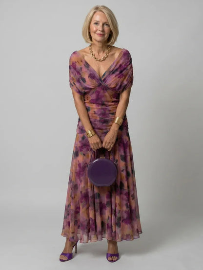 Women’s Elegant Evening Maxi Wedding Guest Dress with Pleated Details