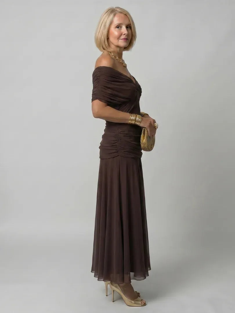 Women’s Elegant Evening Maxi Wedding Guest Dress with Pleated Details