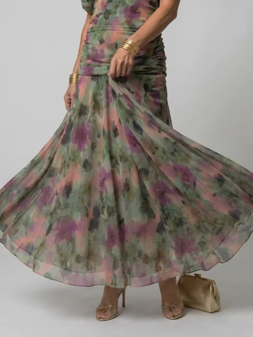 Women’s Elegant Evening Maxi Wedding Guest Dress with Pleated Details