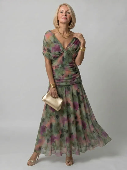 Women’s Elegant Evening Maxi Wedding Guest Dress with Pleated Details