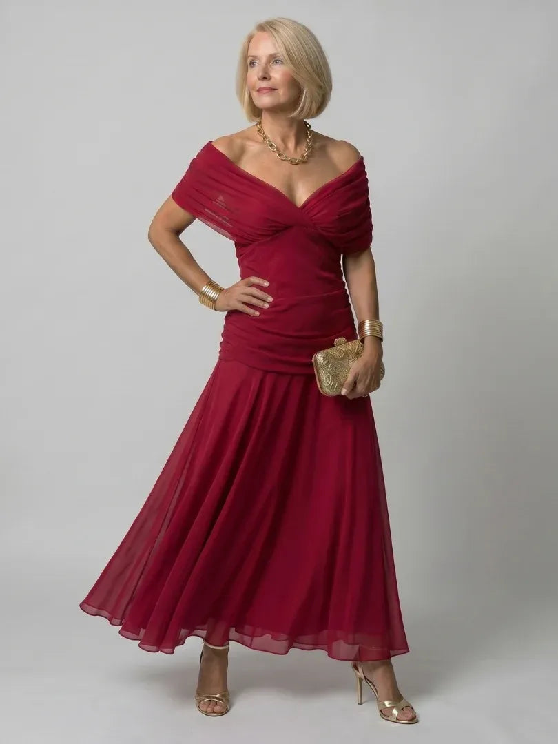 Women’s Elegant Evening Maxi Wedding Guest Dress with Pleated Details