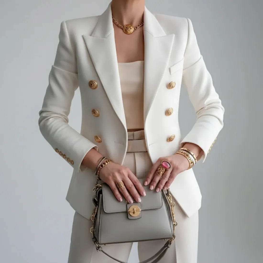 Women's Elegant Fitted Blazer with Double Breasted