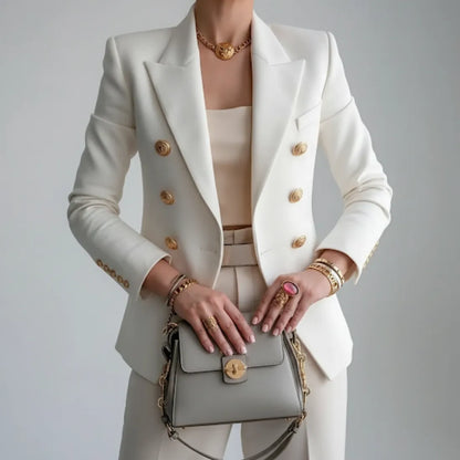 Women's Elegant Fitted Blazer with Double Breasted