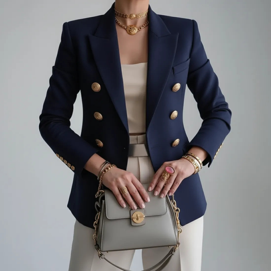 Women's Elegant Fitted Blazer with Double Breasted
