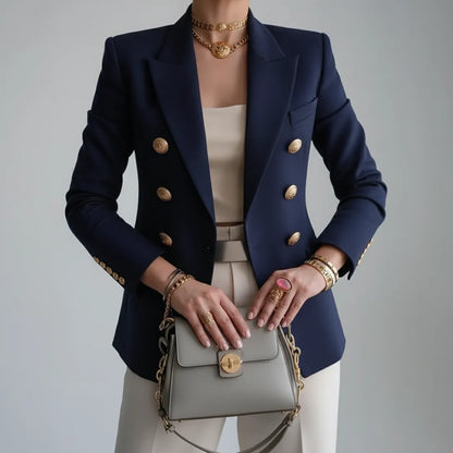 Women's Elegant Fitted Blazer with Double Breasted