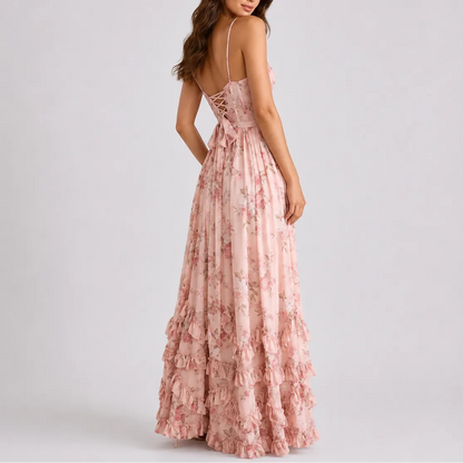 Women's Elegant Floral Maxi Wedding Guest Dress with Slit