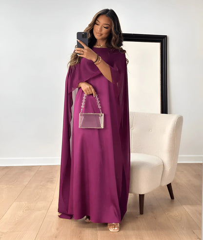 Women's Elegant Flowy Maxi Wedding Guest Dress with Draped Sleeve