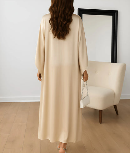 Women's Elegant Flowy Maxi Wedding Guest Dress with Draped Sleeve