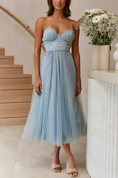 Women's Elegant Flowy Maxi Wedding Guest Dress with Sweetheart Neckline