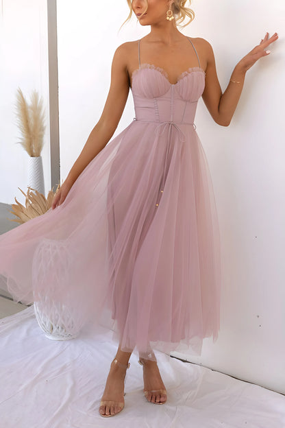 Women's Elegant Flowy Maxi Wedding Guest Dress with Sweetheart Neckline