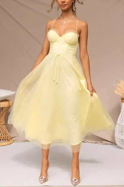 Women's Elegant Flowy Maxi Wedding Guest Dress with Sweetheart Neckline