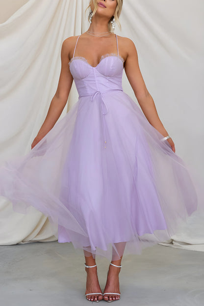 Women's Elegant Flowy Maxi Wedding Guest Dress with Sweetheart Neckline